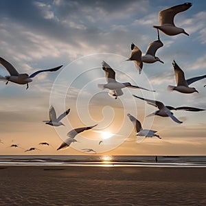 A gathering of seagulls performing a synchronized aerial show to entertain beachgoers on New Years Eve1