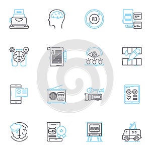 Gatherings and assemblies linear icons set. Conclave, Summit, Convention, Symposium, Congregation, Convocation, Assembly