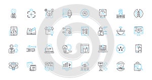 Gatherings and assemblies linear icons set. Conclave, Summit, Convention, Symposium, Congregation, Convocation, Assembly