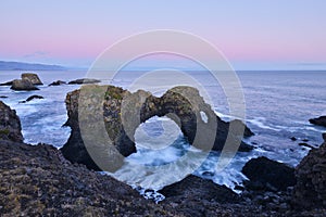 Gatklettur at autumn sunset, an Arch Rockï¼Œ west Iceland