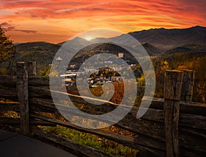 Gatlinburg overlook during brilliant sunset