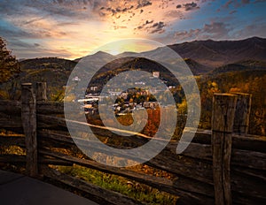 Gatlinburg overlook during brilliant sunset