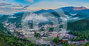 Gatlinburg, Tennessee, USA Downtown Skyline Aerial