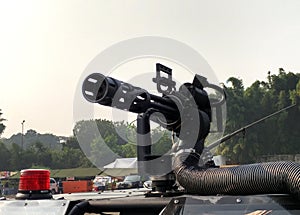 Gatling gun attached on tactical vehicle