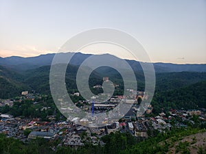 Gatlingburg Tennessee city cityscape downward mountains photo