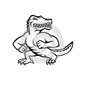 Gator or Alligator Standing in Fighting Stance Mascot Black and White
