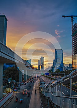 Gatot Subroto street at sunset, indonesia, jakarta