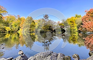 Gatpstow bridge at Central park, autumn, New York city, USA