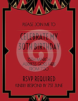 Gatsby Elegant Red Art Deco Invitation Design