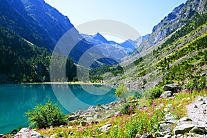 Gaube lake near village Cauterets in the Hautes-Pyrenees department, France, Europe.