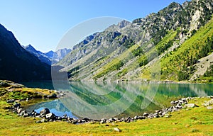 Gaube lake in the Pyrenees mountain.