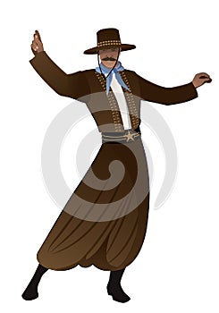 Gaucho with mustache and hat dancing typical dance of South America photo