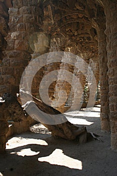 Gaudi's Park Guell in Barcelona - pathways and columns arches