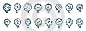 Gauge manometer icons set vector color