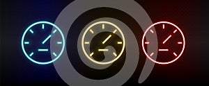 gauge, performance, speed neon icon set. Set of red, blue, yellow neon vector icon