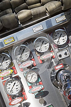 Gauges and dials on a fire engine