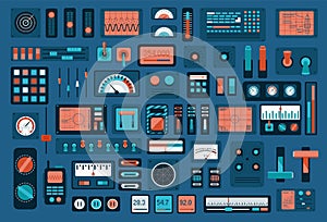 Gauges and sensors collection. Relays and switches for technical equipment