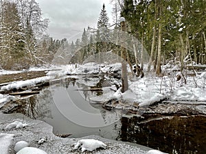 Gauja river coast line ice snow Latvia Vidzeme