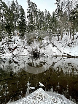 Gauja river coast line ice snow Latvia Vidzeme