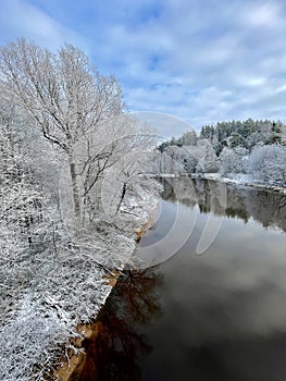 Gauja river coast line ice snow Latvia Vidzeme