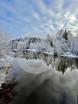 Gauja river coast line ice snow Latvia Vidzeme