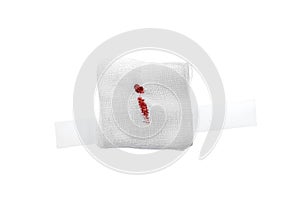 Gauze bandage with blood isolated on white,clipping path.