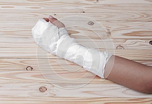 Gauze bandage the hand wound. treating patients with hand