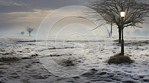 Gauzy Atmospheric Landscapes: A Detailed Rendering Of A Snow-covered Field