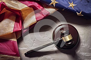 Gavel and American flag justice system, government and constitution background