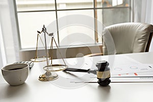 Gavel in courtroom working office of lawyer legislation.