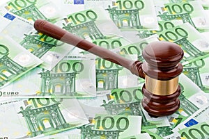 Gavel and euro banknotes