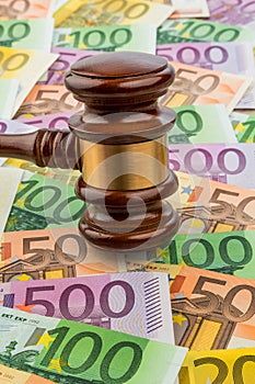 Gavel and euro banknotes photo