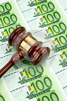 Gavel and euro notes