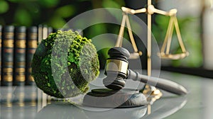 The gavel and green earth.AI generated image