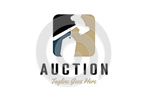 Gavel Hammer Helve Blow with Price Tag for Auction Sale Logo Design Vector