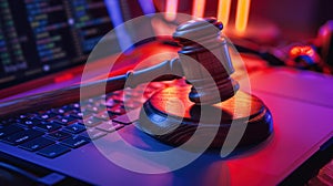 The gavel on laptop.AI generated image