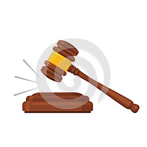 Gavel law. Auction mallet. Court, justice, legal symbol. Wooden hammer. Vector