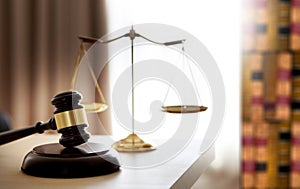 Gavel and legal Judge gavel scales of justice and law working on