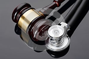 Gavel and medical stethoscope