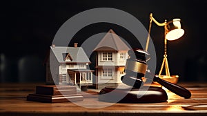 Gavel and model house on the table