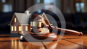 Gavel and model house on the table