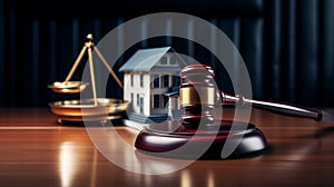 Gavel and model house on the table