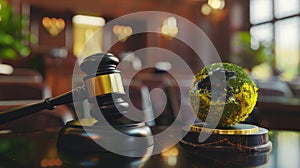The gavel and moss globe. AI generated