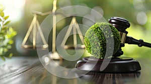 The gavel and moss globe. AI generated
