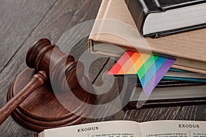 Gavel, rainbow bookmark and Bible