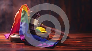 The gavel with rainbow flag.AI generated image