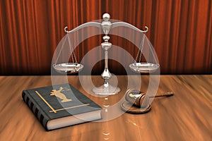 Gavel, scale and law book on the table