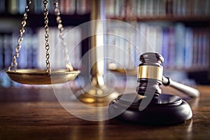 Gavel, scales of justice and law books