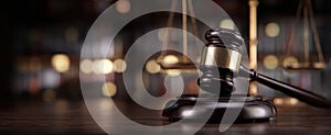 The gavel and scales of justice on a lawyer's desk. AI generated image