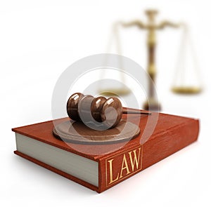 Gavel, scales and law book